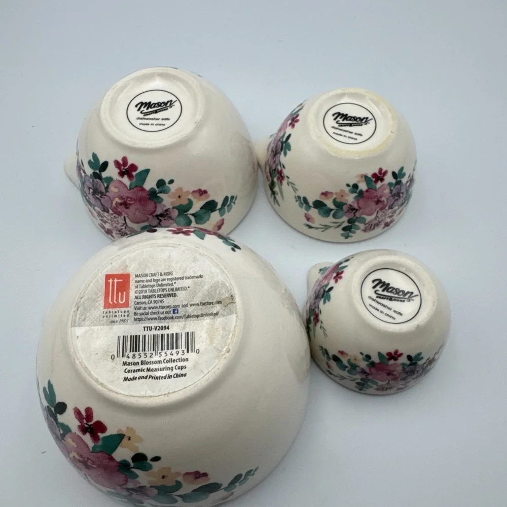 Mason Craft & More Floral Nesting Measuring Cups White Floral 4 Pc Set